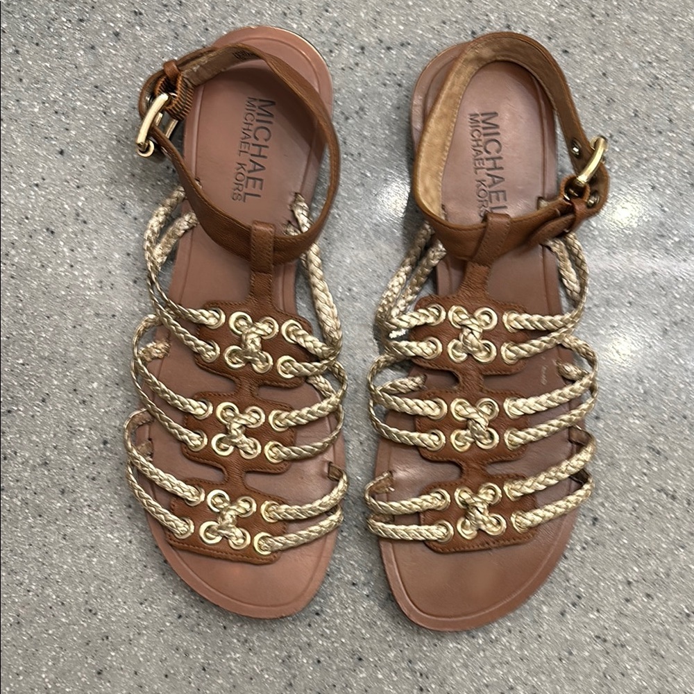 Michael Kors Brown and Gold Gladiator Sandals